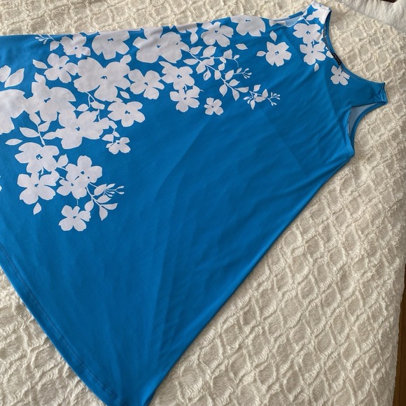 Ciara Sun Woo Blue White Floral Summer Sleeveless Shift Dress Beach cruise Small - Picture 1 of 4